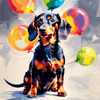 Playful Dachshund Art Print with Transforming Shadow into Stretched Toys