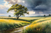 Vast Prairie with Swaying Tallgrass and a Distant Solitary Tree under a Dramatic Sky