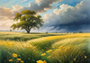 Vast Prairie with Swaying Tallgrass and a Distant Solitary Tree under a Dramatic Sky