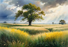 Vast Prairie with Swaying Tallgrass and a Distant Solitary Tree under a Dramatic Sky