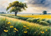 Vast Prairie with Swaying Tallgrass and a Distant Solitary Tree under a Dramatic Sky