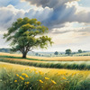 Vast Prairie with Swaying Tallgrass and a Distant Solitary Tree under a Dramatic Sky