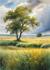 Vast Prairie with Swaying Tallgrass and a Distant Solitary Tree under a Dramatic Sky