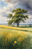 Vast Prairie with Swaying Tallgrass and a Distant Solitary Tree under a Dramatic Sky