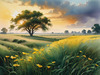 Vast Prairie with Swaying Tallgrass and a Distant Solitary Tree under a Dramatic Sky