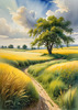 Vast Prairie with Swaying Tallgrass and a Distant Solitary Tree under a Dramatic Sky