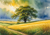 Vast Prairie with Swaying Tallgrass and a Distant Solitary Tree under a Dramatic Sky