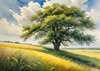 Vast Prairie with Swaying Tallgrass and a Distant Solitary Tree under a Dramatic Sky