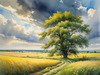 Vast Prairie with Swaying Tallgrass and a Distant Solitary Tree under a Dramatic Sky