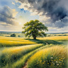 Vast Prairie with Swaying Tallgrass and a Distant Solitary Tree under a Dramatic Sky