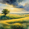 Vast Prairie with Swaying Tallgrass and a Distant Solitary Tree under a Dramatic Sky