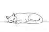 Minimalist Line Art of Ragdoll Cat Lying on Back with Gazing Eyes