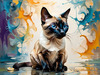 Expressive Siamese Cat Lost in Reflection Art Print
