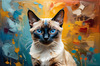 Expressive Siamese Cat Lost in Reflection Art Print