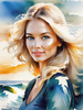 Printable Art of a Relaxed Surfer Girl with Beach and Waves Panorama