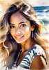 Printable Art of a Relaxed Surfer Girl with Beach and Waves Panorama