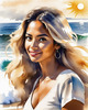 Printable Art of a Relaxed Surfer Girl with Beach and Waves Panorama