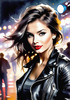Printable Rocker Girl with Leather Jacket and Bandana at a Concert with Cheering Crowd