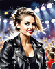 Printable Rocker Girl with Leather Jacket and Bandana at a Concert with Cheering Crowd
