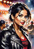 Printable Rocker Girl with Leather Jacket and Bandana at a Concert with Cheering Crowd