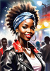 Printable Rocker Girl with Leather Jacket and Bandana at a Concert with Cheering Crowd