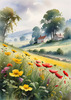 Vibrant Wildflower Meadows with Mist-Shrouded Mountain Range