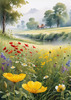 Vibrant Wildflower Meadows with Mist-Shrouded Mountain Range