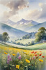 Vibrant Wildflower Meadows with Mist-Shrouded Mountain Range