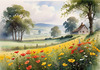 Vibrant Wildflower Meadows with Mist-Shrouded Mountain Range