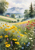 Vibrant Wildflower Meadows with Mist-Shrouded Mountain Range