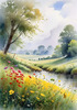 Vibrant Wildflower Meadows with Mist-Shrouded Mountain Range