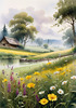 Vibrant Wildflower Meadows with Mist-Shrouded Mountain Range