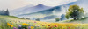 Vibrant Wildflower Meadows with Mist-Shrouded Mountain Range