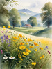 Vibrant Wildflower Meadows with Mist-Shrouded Mountain Range