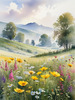 Vibrant Wildflower Meadows with Mist-Shrouded Mountain Range