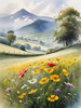 Vibrant Wildflower Meadows with Mist-Shrouded Mountain Range