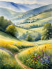 Vibrant Wildflower Meadows with Mist-Shrouded Mountain Range