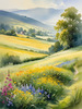 Vibrant Wildflower Meadows with Mist-Shrouded Mountain Range