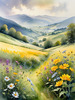 Vibrant Wildflower Meadows with Mist-Shrouded Mountain Range