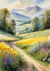 Vibrant Wildflower Meadows with Mist-Shrouded Mountain Range