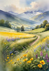 Vibrant Wildflower Meadows with Mist-Shrouded Mountain Range