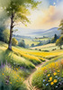 Vibrant Wildflower Meadows with Mist-Shrouded Mountain Range
