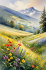 Vibrant Wildflower Meadows with Mist-Shrouded Mountain Range