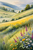 Vibrant Wildflower Meadows with Mist-Shrouded Mountain Range