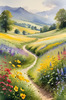 Vibrant Wildflower Meadows with Mist-Shrouded Mountain Range