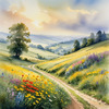 Vibrant Wildflower Meadows with Mist-Shrouded Mountain Range