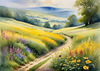 Vibrant Wildflower Meadows with Mist-Shrouded Mountain Range