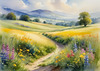 Vibrant Wildflower Meadows with Mist-Shrouded Mountain Range