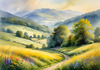 Vibrant Wildflower Meadows with Mist-Shrouded Mountain Range