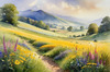Vibrant Wildflower Meadows with Mist-Shrouded Mountain Range